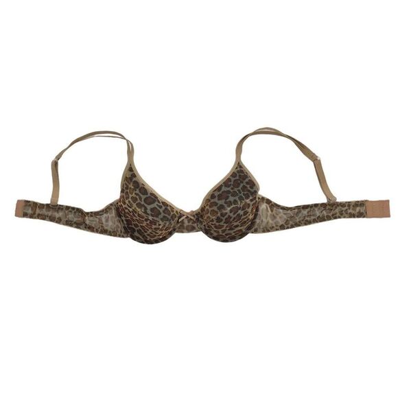 Vintage Y2K Leopard Print Brown Metallic Underwire Padded Bra Bralette / 34B - Picture 4 of 5